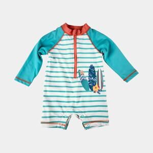 Little Me Orange and Teal Surfboard Onepiece Rashguard
